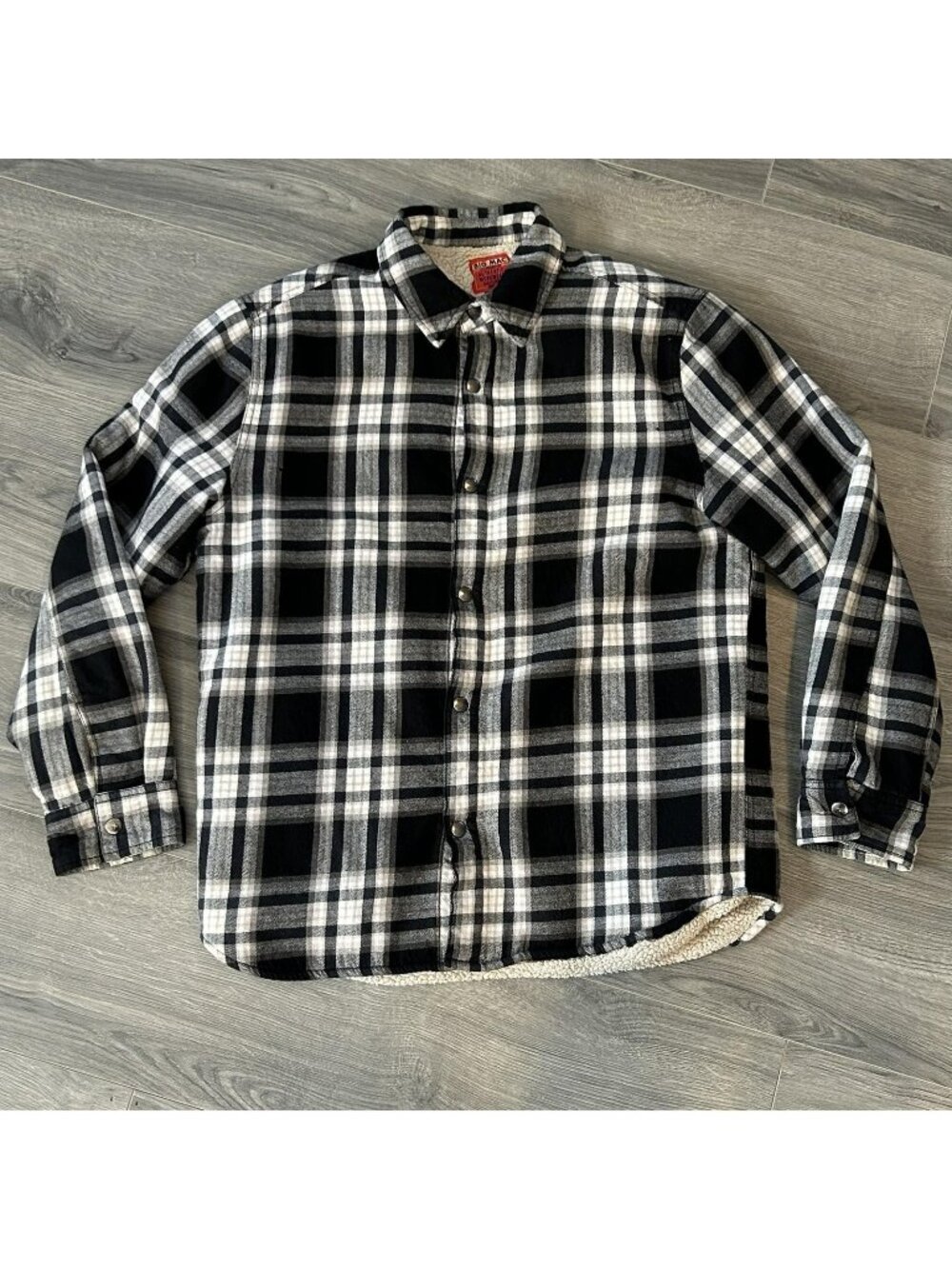 Big Mac Shirt Jacket Mens M Black Plaid Sherpa Lined Snap Front Flannel JCPenney